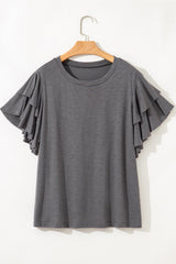 Plus Size Solid Layered Ruffle Short Sleeve Top
