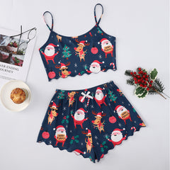Christmas European And American Thin Pajamas Women's Sleeveless Shorts
