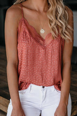 Spaghetti Strap Printed Lace Tank Top