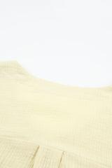 Beige Textured Pocket Split V Neck Plus Size Top
