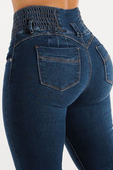 High Waist Buttoned Skinny Hip Lifting Jeans for Curves