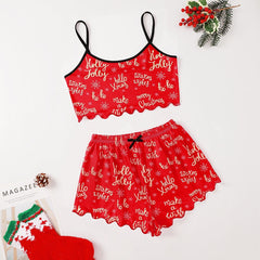 Christmas European And American Thin Pajamas Women's Sleeveless Shorts