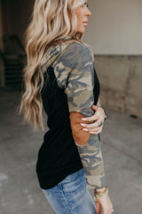 Camo Print Patchwork Hoodie