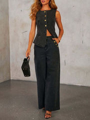 Button Decor High Rise Jeans for Women Effortless Style