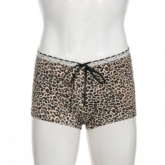 Women's Leopard Print Lace Stitching Casual Bottoms Low Waist