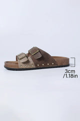 Light Blue Two-tone Retro Buckle Straps Hollowed Faux Suede Slippers