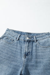 Solid Denim Embroidered Wide Leg Jeans