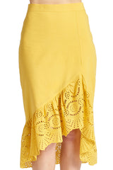 Aster Skirt - Cotton eyelet asymmetric hi-lo skirt marigold