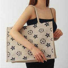 Patterned Natural Jute Tote Bag