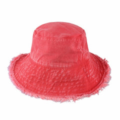 Wide Brim Frayed Bucket Hat for Summer – Lightweight Cotton Sun Hat