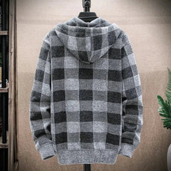 Mens Hooded Plaid Zipped Up Jacket