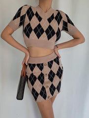 Argyle Buttoned Knit Set