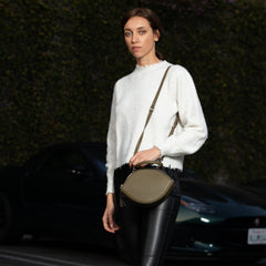 The Kiss Circle Shape Leather Crossbody Bag Olive Green