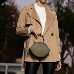 The Kiss Circle Shape Leather Crossbody Bag Olive Green