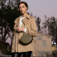 The Kiss Circle Shape Leather Crossbody Bag Olive Green