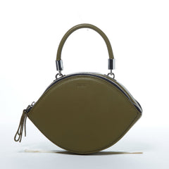 The Kiss Circle Shape Leather Crossbody Bag Olive Green