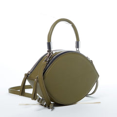 The Kiss Circle Shape Leather Crossbody Bag Olive Green