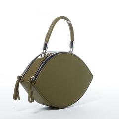 The Kiss Circle Shape Leather Crossbody Bag Olive Green