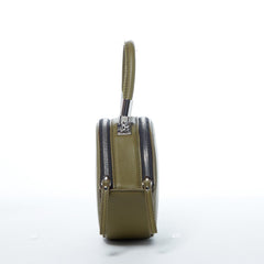 The Kiss Circle Shape Leather Crossbody Bag Olive Green