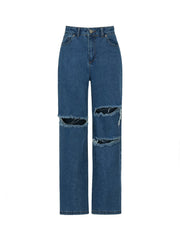 High-Waisted Ripped Jeans
