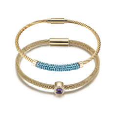 Gemstone CZ Halo Bangle Set