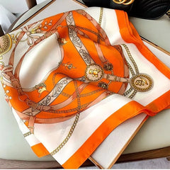 SIMPLEJEWEL 70cm Silk Square Scarf Women Satin Bandana Print Scarves