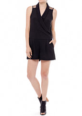V-Neck Sleeveless Romper In Black