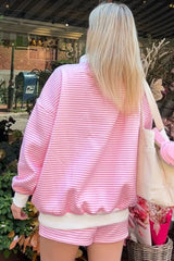 Stripe Oversize Mock Neck Sweatshirt & Shorts Set