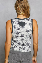 POL Floral Round Neck Cropped Ribbed Tank