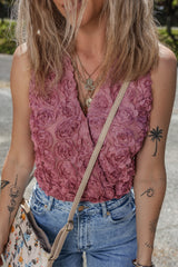 Floral Textured V-Neck Wrapped Sleeveless Bodysuit