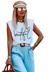 Padded Shoulder Letter Print Tank Top
