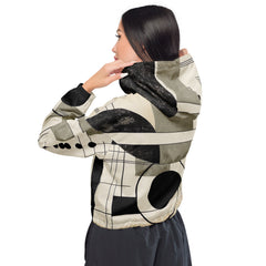 Womens Cropped Windbreaker Jacket - Abstract Black Beige Brown