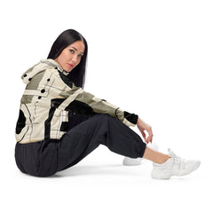 Womens Cropped Windbreaker Jacket - Abstract Black Beige Brown