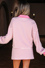 Stripe Collared V-Neck Pullover and Skort Set