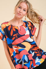 Umgee Full Size Short Sleeved Abstract Print Top Plus Size