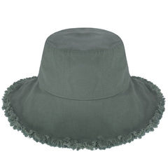 Wide Brim Frayed Bucket Hat for Summer – Lightweight Cotton Sun Hat