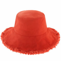 Wide Brim Frayed Bucket Hat for Summer – Lightweight Cotton Sun Hat