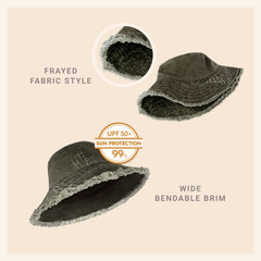 Wide Brim Frayed Bucket Hat for Summer – Lightweight Cotton Sun Hat