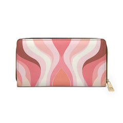 Boho Pink and White Contemporary Art Lined Pattern Womens Zipper