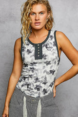 POL Floral Round Neck Cropped Ribbed Tank