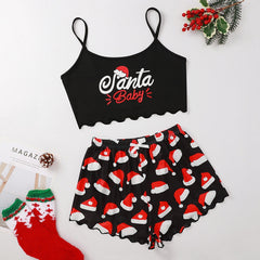 Christmas European And American Thin Pajamas Women's Sleeveless Shorts