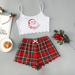 Christmas European And American Thin Pajamas Women's Sleeveless Shorts