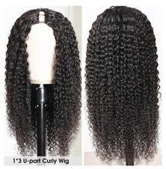 U Part Wig Jerry Curl Human Hair Wigs For Black Women Brazilian Remy H