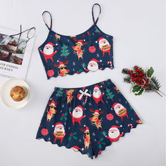 Christmas European And American Thin Pajamas Women's Sleeveless Shorts