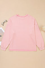 Plus Size Solid Ribbed Reverse Seam Chest Pocket Top