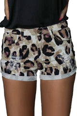 Taupe Leopard Distressed Shorts