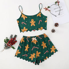 Christmas European And American Thin Pajamas Women's Sleeveless Shorts