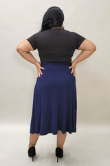 Solid, High Waist Midi Skirt with Waist Tie