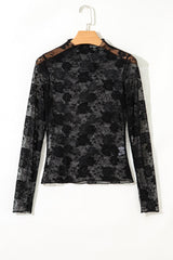 Plus Size Floral Mesh Long Sleeve Top