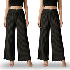 Textured Pleated Palazzo Pants for Women || Pack of 02